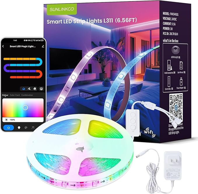 RGB+IC LED Strip Lights, Smart LED Light for Bedroom, Color Changing LED Strips with 44 Scene Modes, Segmented Control, for Bedroom Home TV Wall Décor, Party, Festival, Gathering