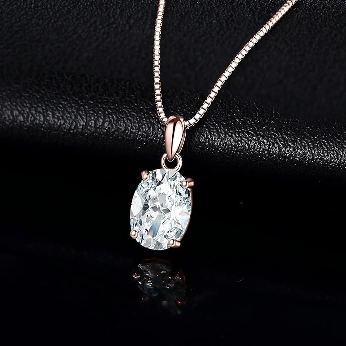 JewelryPalace Oval Cut 1ct 2ct Cubic Zirconia Solitaire Pendant Necklace for Women, 925 Sterling Silver Necklaces for Her, Classic Simulated Diamond Jewelry Set Gift, 18 Inches Chain