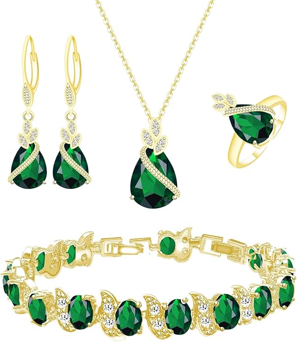 LMXXVJ Jewelry Set for Women,Teardrop Cubic Zirconia Necklace Earrings Adjustable Ring Bracelet Jewelry Set Formal Jewelry Gift