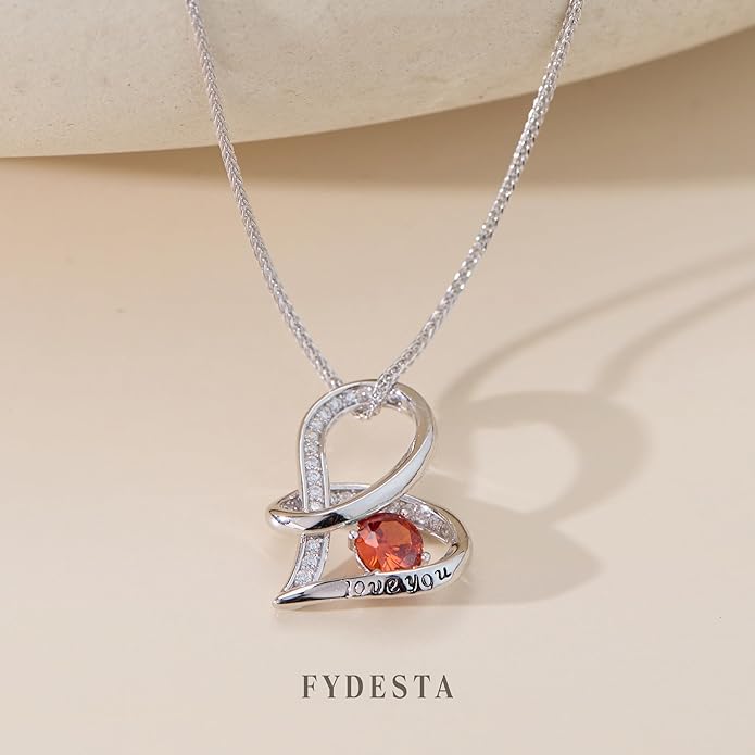 Enduring Hearts Purple Zircon Necklace for Women - 14K Gold Plated Copper Infinity Pendant, Dainty Everyday Jewelry