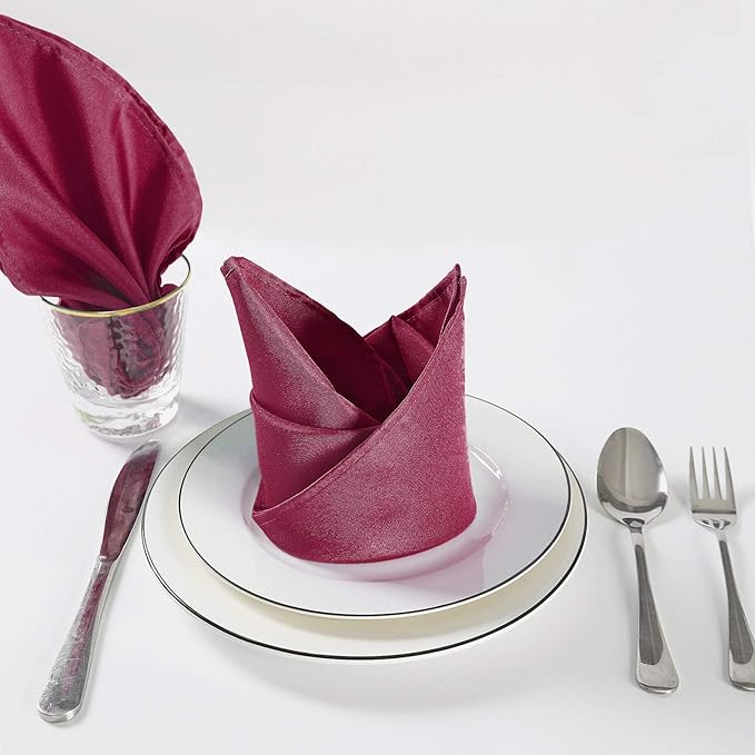 Cloth Napkins 17x17 inch Washable Polyester Dinner Napkins Soft Table Napkins for Wedding Party Dining Banquet(Burgundy,25PCS)