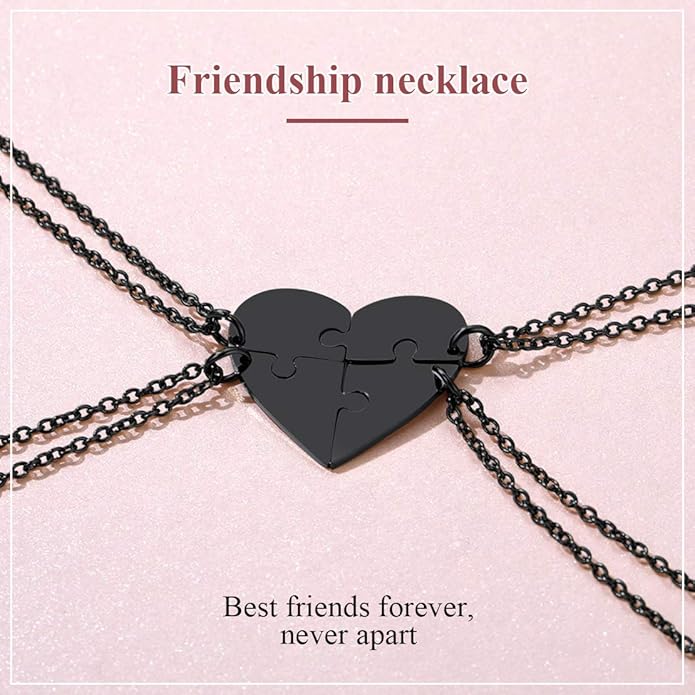 FindChic Personalized Matching BFF Necklace for 2/3/4/5/6 Puzzle Name Heart Pendant Stainless Steel Couple Necklace Set Customized Necklaces for Teen Girls