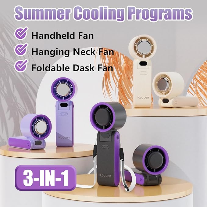Portable Handheld Fan Rechargeable 100 Speeds Turbo Ice Cooling Fan Personal Mini Fan Small Foldable 3-IN-1 Neck/Desk/Hand Fan, Travel Essentials Gifts for Women Men/Grey