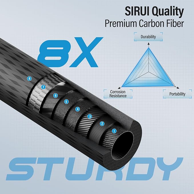 SIRUI Traveler 7C Camera Tripod 65.55 inches Carbon Fiber Arca Tripod with E-10 360° Panorama Ball Head and Arca Swiss Quick Release Plate Load Capacity Up to 17.6lbs, Convertible to Monopod