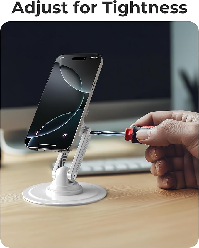 COOPER Magnetic Phone Stand for Desk, Mag360 Adjustable MagSafe Stand for iPhone 16 Pro Max, 15 14 13 12 & Plus | 360° MagSafe Phone Holder, Strong Magnetic MagSafe, Foldable 3-Axis Leg (Cream White)