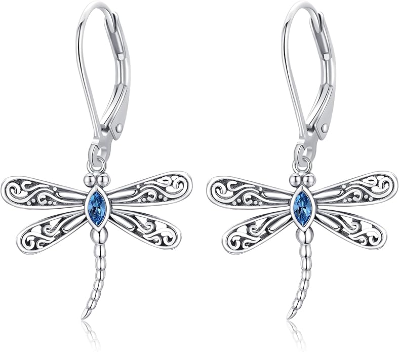 ONEFINITY Dragonfly Earrings 925 Sterling Silver Moonstone Leverback Dragonfly Dangle Drop Earrings Women Jewelry Gifts