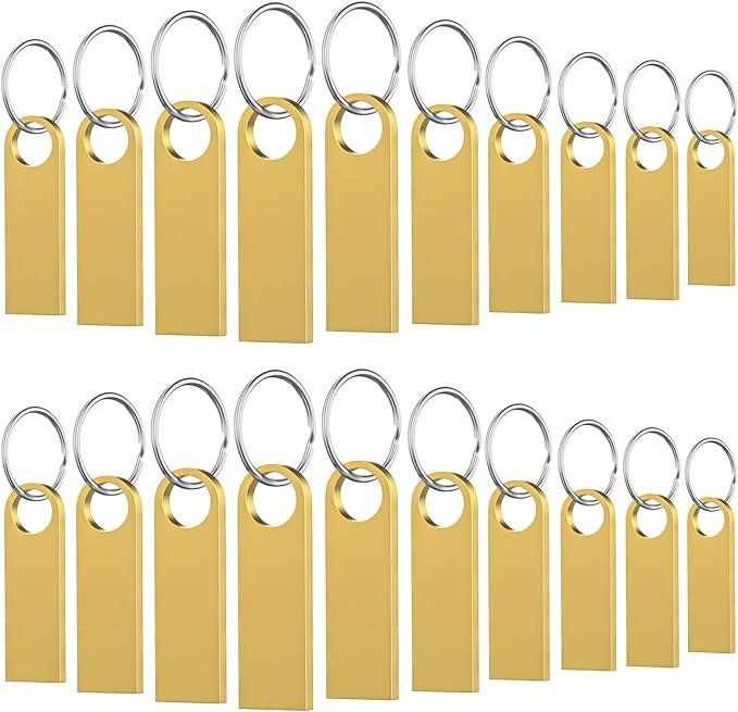 20 Pack 32GB USB Flash Drive with Keychains, Wooolken Sleek Metal USB 2.0 Thumb Drives Memory Stick for PC Laptop Computer(Gold)