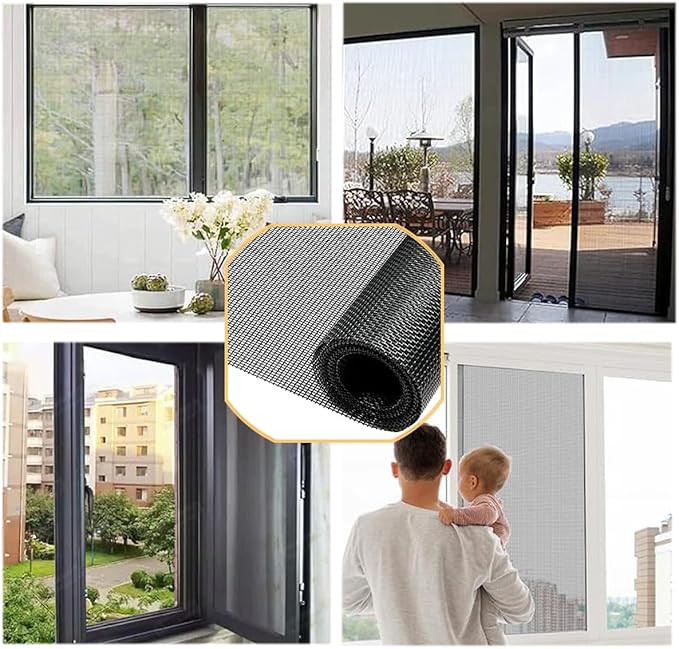 48inch*100ft Window Screens Replacement, Cuttable Fiberglass Roll Screens Door Mesh, Repair Screens Net DIY Screening Mesh Netting Black for Windows, Door, Pool, Porch,Patio