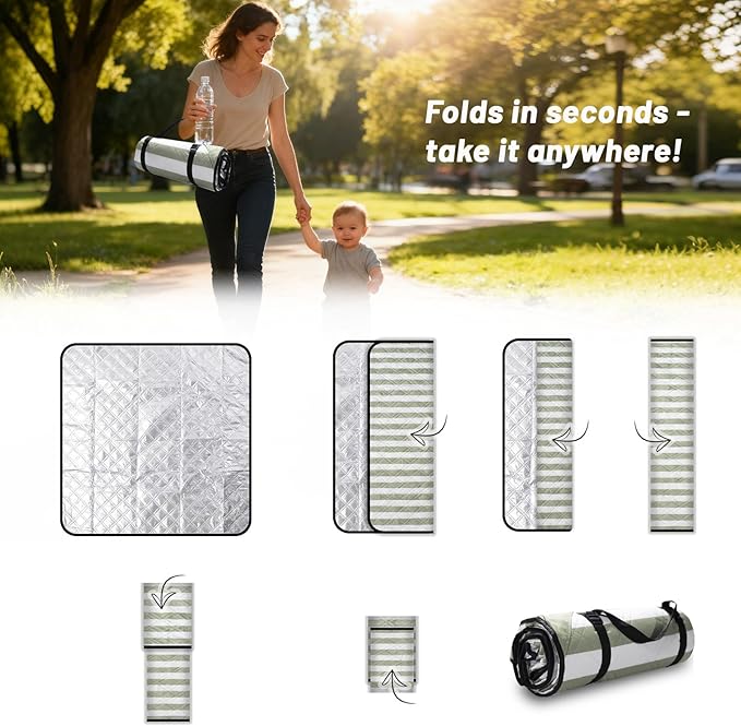 Extra Large Picnic Blanket 80"x80" – Waterproof Sandproof Outdoor Blanket for Beach, Park, Grass, Lawn, Camping, Wedding Registry, Foldable & Portable Mat for Family Picnics and Travel