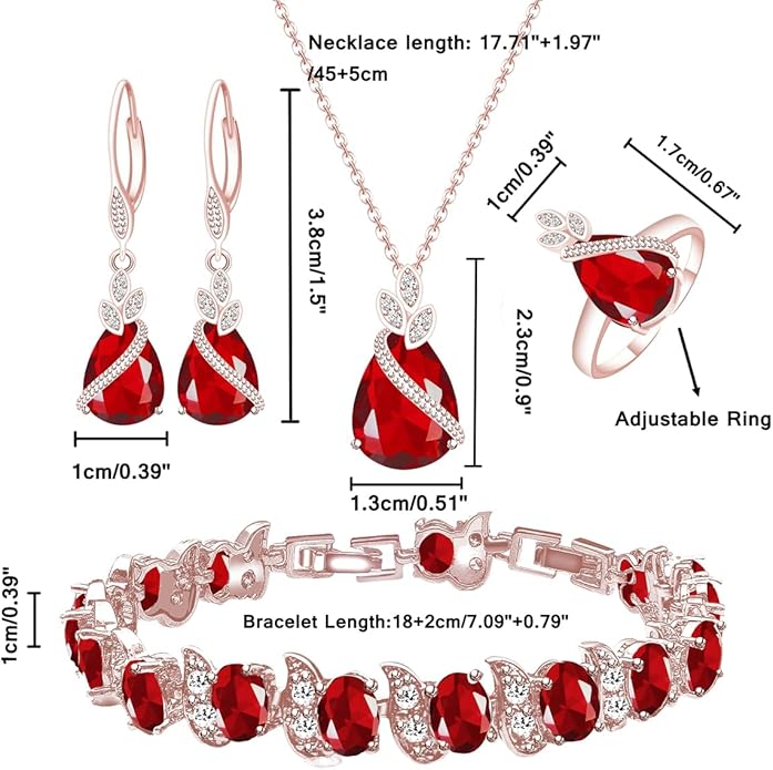 LMXXVJ Jewelry Set for Women,Teardrop Cubic Zirconia Necklace Earrings Adjustable Ring Bracelet Jewelry Set Formal Jewelry Gift