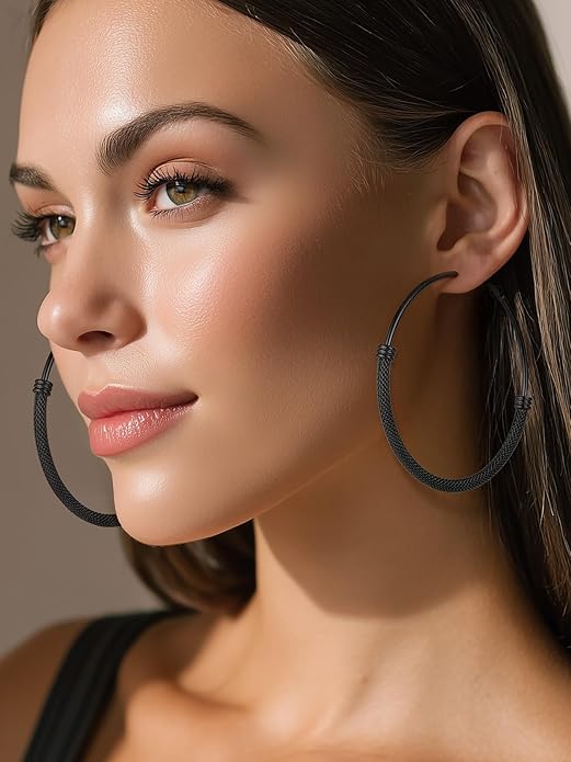 KeyStyle Mesh Hoop Earrings for Women, Stainless Steel Gold Hoops Earring Lightweight Loops, 2MM Thick Hypoallergenic Circle Endless Hollow Hoop 20mm-80mm