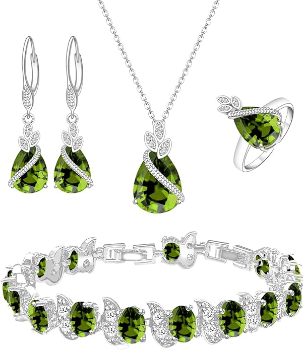 LMXXVJ Jewelry Set for Women,Teardrop Cubic Zirconia Necklace Earrings Adjustable Ring Bracelet Jewelry Set Formal Jewelry Gift
