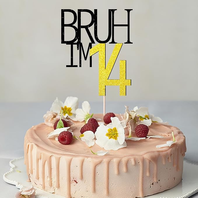Bruh I'm 14 Cake Topper - Bro I'm 14, Happy Sweet 14 Ornament for Boys' 14th Birthday Party Supplies (Bruh I'm 14)