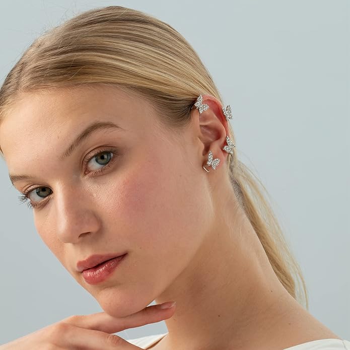 2PCS Butterfly Ear Cuffs Climber Wrap Around Earrings for Women Fairy No Piercing Ear Clip Gold Silver Jewelry Gift