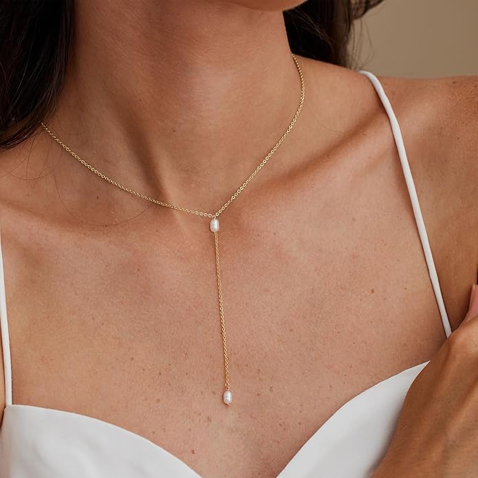 Gold Necklace for Women, Dainty Gold Long Necklaces 14k Gold Plated Prom Lariat Necklace Cute Choker Necklaces for Women Trendy Stuff Fashion Costume Gold Accessories Christmas Jewelry Gifts