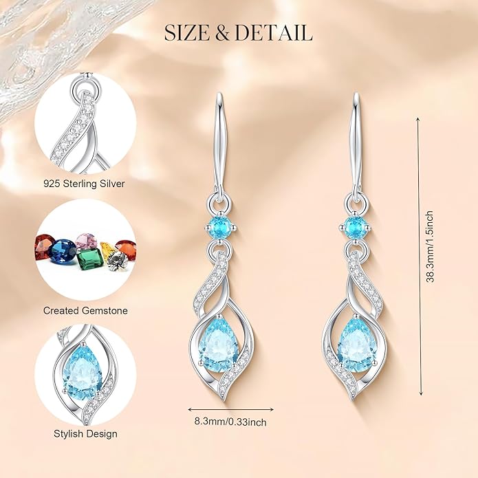 FANCIME Gift for Women Birthstone Dangle Earrings for Her Teardrop Birthstone Earrings S925 Sterling Silver infinity Love Birthday Gifts for Mom Women