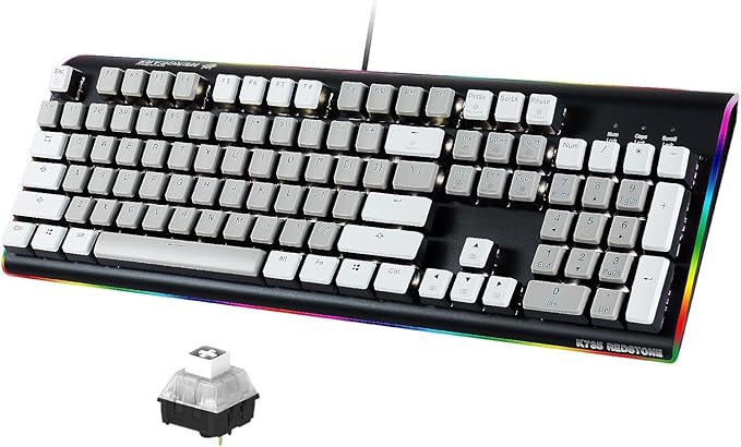 Wired Full Size Mechanical Keyboard, Aluminum Housing Built for Gamers w/Kailh Box White Switch, White Backlit + Surrounded by RGB Light Strip, 104 Keys Gaming Keyboard for PC/Mac