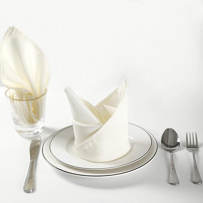 Cloth Napkins 20x20 inch Washable Polyester Dinner Napkins Soft Table Napkins for Wedding Party Dining Banquet(Ivory,50PCS)