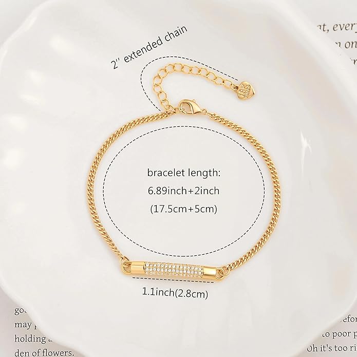 PERNNLA PEARL Dainty Gold Bar Bracelet for Women Simple Delicate Thin Cuff Bangle Hook Bracelet 18K Gold Plated Handmade Minimalist Jewelry