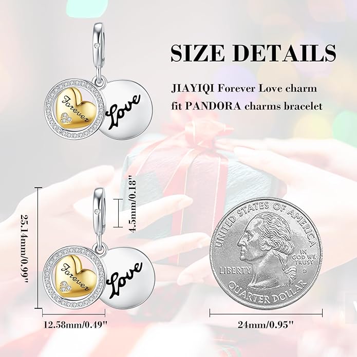 JIAYIQI Mother Sister Daughter Wife Charms Fit Charms Bracelet Necklace with Double Heart Love Charms 925 Sterling Silver Beads for Women Jewelry