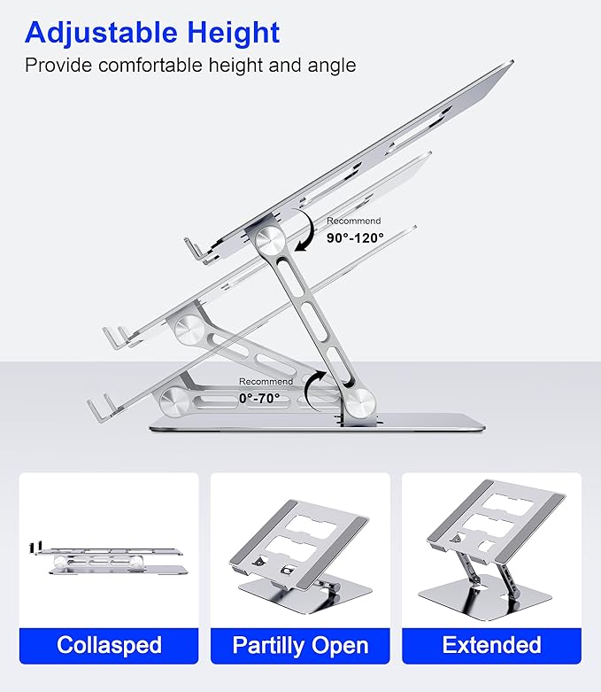 Adjustable Laptop Stand,Ergonomic Foldable Notebook Computer Holder.Compatible with MacBook iPad Dell HP Lenovo ThinkPad Acer ASUS Samsung and More 10-17" Laptops Tablets,Silver