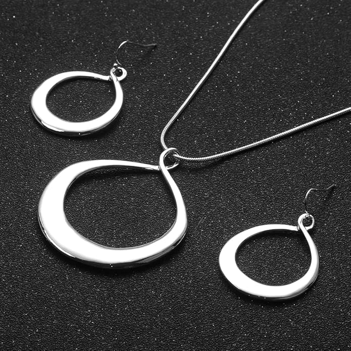 Madison Tyler Gold Plated Jewelry Set for Women | Silver Teardrop Pendant Necklace Trendy | Long Necklace with Snake Chain | Fashion Dangle Earring Set