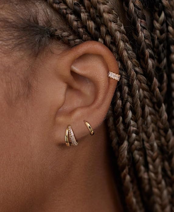4Pairs Statement Gold Hoop Earrings for Women Trendy,Surgical Steel Gold Plated Hoop Hypoallergenic Earrings Set,Titanium Hoops Earring Stacks,CZ Cartilage Huggie Hoops Earring Gifts for Girlfriend