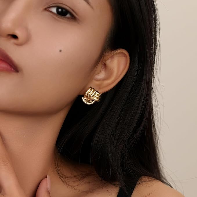 Knot Link Circle Dangle Earrings for Women, Geometric Drop Studs Earrings, Trendy Jewelry