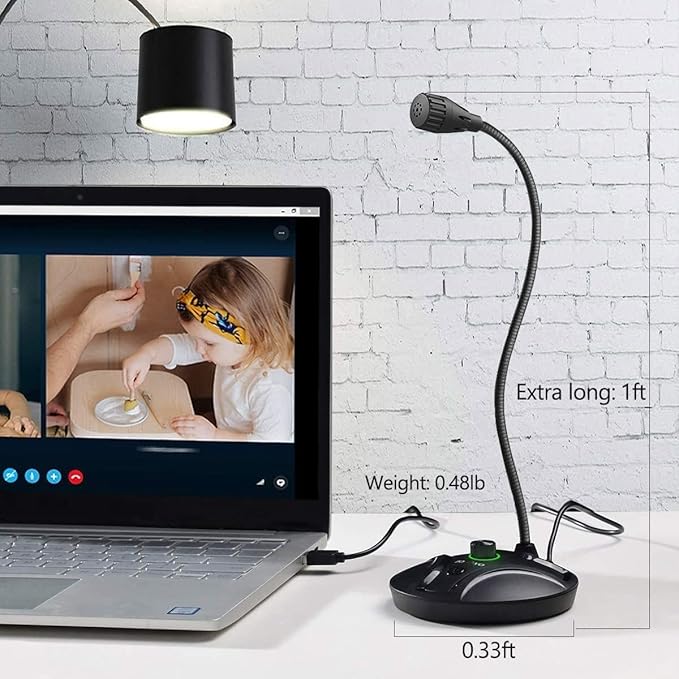 JOUNIVO USB Computer Microphone JV605 PRO with Mute Button & Volume Knob Compatible with PC Laptop Desktop Mac PS4, Play & Plug Gooseneck Mic Recording for Gaming, Streaming, YouTube, Vocal