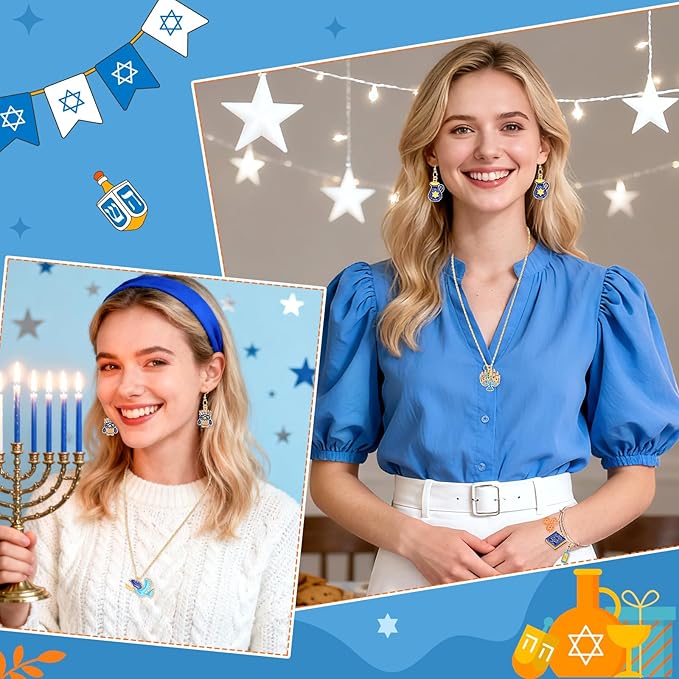 MARFOREVER 40 Pcs/20 Pairs Hanukkah Charms for Jewelry Making, Chanukah Blue White Enamel Charm Star of David Bangle Pendants for Bracelet Necklace Earrings Making Hanukkah Gift Decoration Accessories