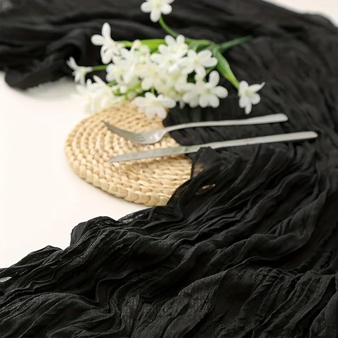 6 Pack Black Table Runner Cheesecloth 10FT Boho Gauze Fabric Table Runner 35 x 120 Inch Rustic Sheer for Centerpiece Wedding Decor Baby Shower Party Boho Decoration(Black)