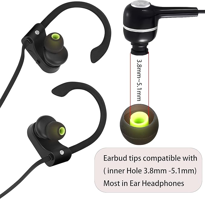 Earbud Replacement Tips - Silicone Ear Tips Fit Most In-Ear Earbuds (Inner Hole 3.8mm - 5.1mm) - 9 Pairs S M L