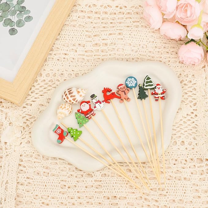 200pcs Christmas Toothpicks For Appetizers Christmas Cocktail Picks For Drinks 4.7inch christmas Skewers For Appetizers Party Cupcake Picks For Charcuterie Board New Years Cocktail Picks