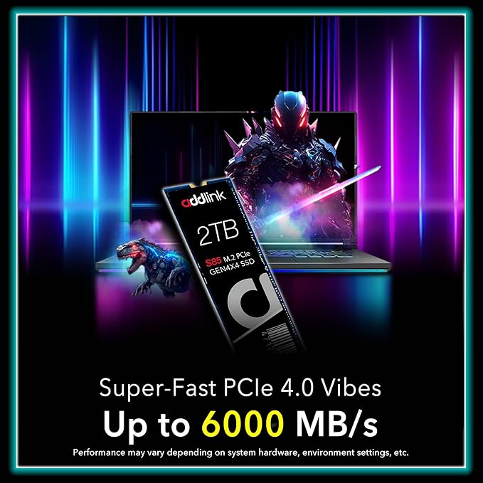 Addlink S85 2TB M.2 PCIe NVMe Gen4 Memory Expansion SSD, Speed Up to 6000 MB/s, Internal Solid State Drive with HMB Technology for Laptop, Gaming and Creators
