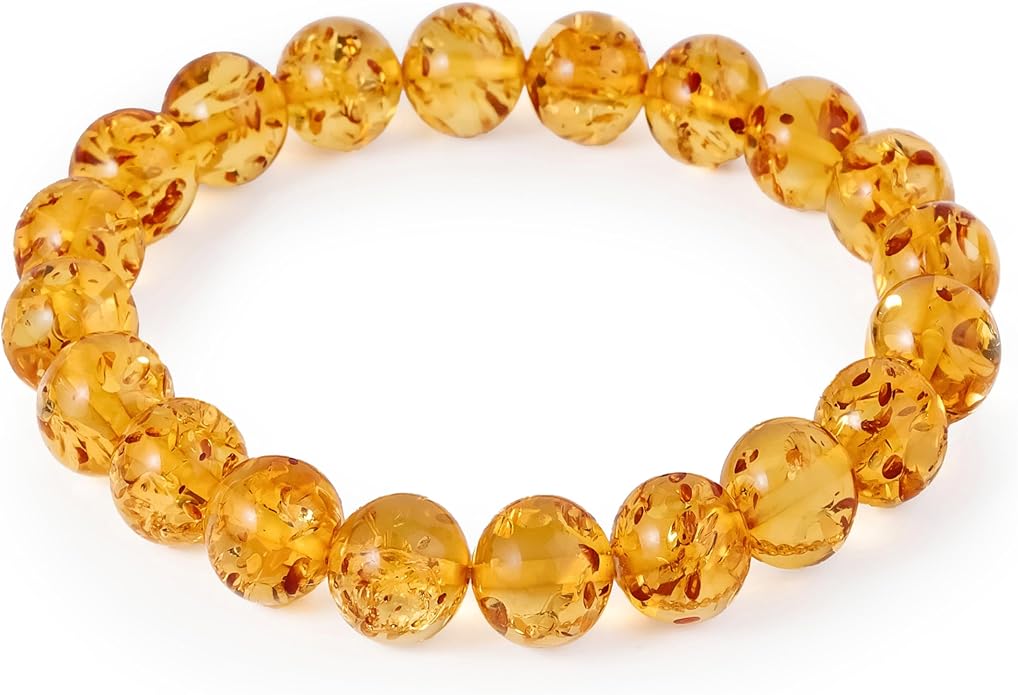 Natural Baltic Amber Bracelet for Women and Men – Stretch Wristband with Faceted Beads, Lightweight Unisex Jewelry Gift for Daily and Casual Wear