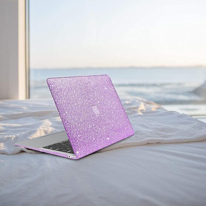 Compatible with MacBook Air 13 inch Case 2021 2020 2019 2018 A2337 M1 A2179 A1932 Touch ID, Glitter Smooth Leather Laptop Hard Shell+Keyboard Cover for MacBook Air 13.3 inch Case, Shining Purple