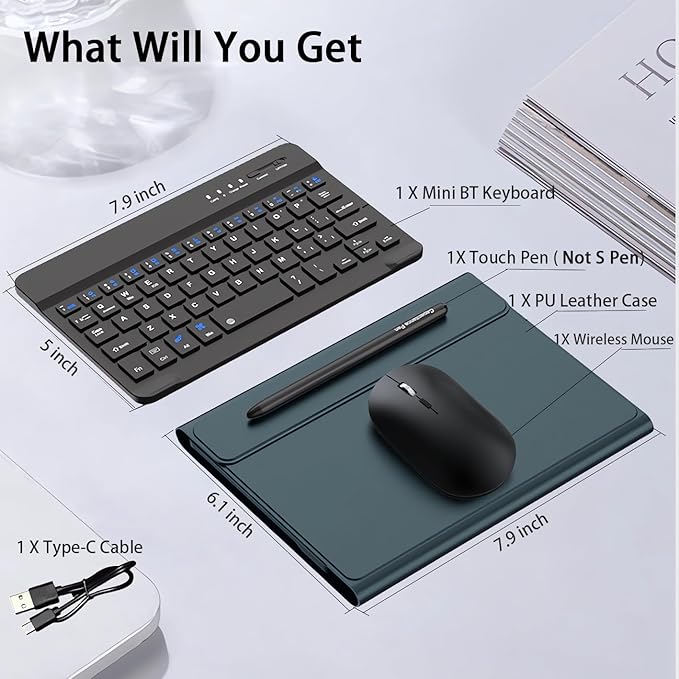 for Samsung Galaxy Z Fold 7 6 5 Keyboard and Mouse, Portable Mini 7.9 inch Bluetooth Keyboard with Leather Case and Capacitive Pen, 4 in 1 Set for Z Fold7 6 Accessories,Green