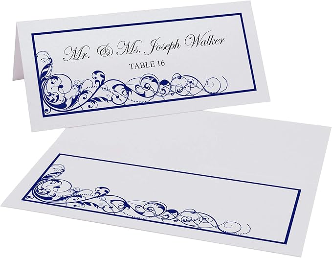 Scribble Vintage Swirl Place Cards, Navy (Choose Color), Set of 150, Pre-cut and Scored - Wedding, Party, Dinner, and Special Events - Made in the USA