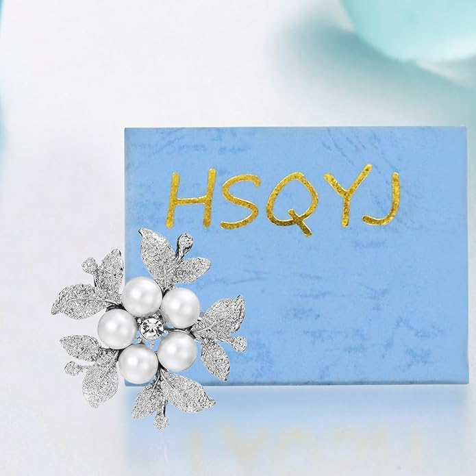 Crystal Pearl Flower Brooches Pins Fashion Beautiful Created Rhinestone Floral Brooch Good Idea for Party Dance Wedding Banquet for Elegant Women Girl