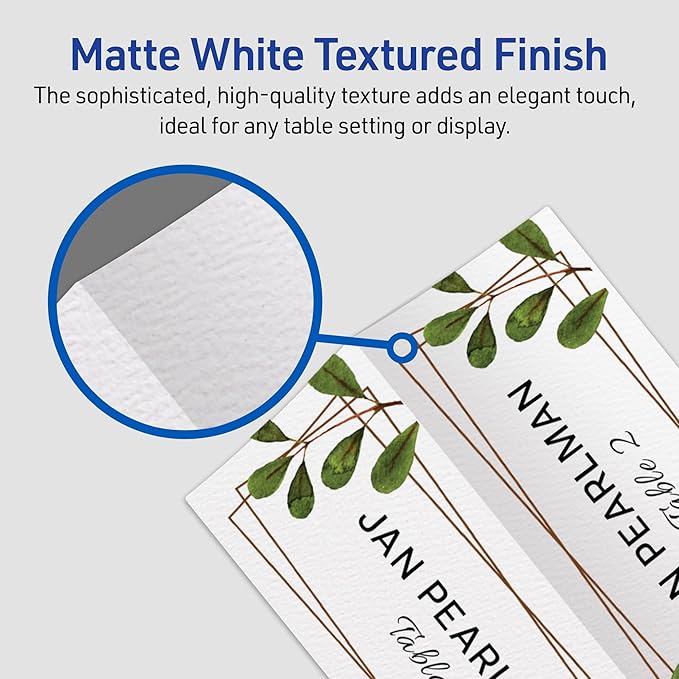 Avery Printable Place Cards with Sure Feed Technology, 1-7/16" x 3-3/4", Matte White, 150 Blank Tent Cards for Laser or Inkjet Printers (5011)