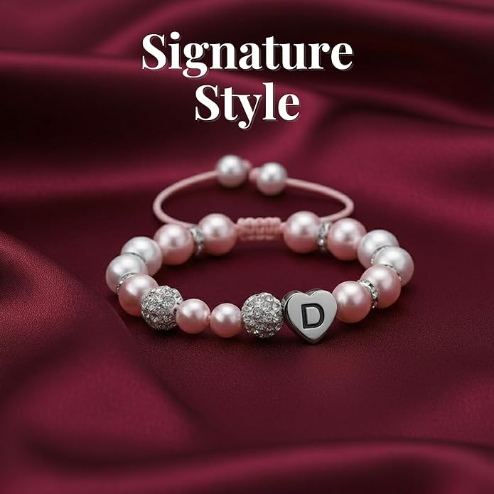 Solza Heart Bead Initial Bracelet – Personalized Stainless Steel Beaded Bracelet with Letter Charm, Adjustable Heart Bracelet, Fashion Jewelry Gift, Stackable Personalized Jewelry Accessory