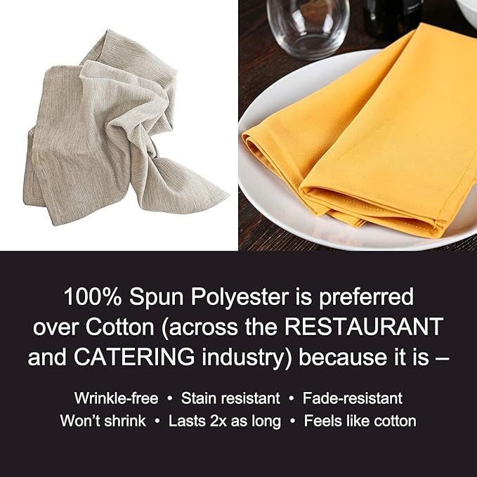 Arkwright Restaurant Cloth Napkins - (Pack of 25) Spun Polyester Dinner Napkin with Hemmed Edges - Ideal for Dinner, Wedding, Party, Banquet, Kitchen, 20 x 20 in, Ivory