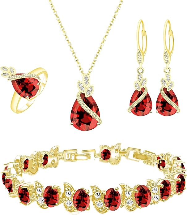 GZWHD Jewelry Set for Women CZ Earrings Necklace Ring Bracelet Set Prom Party Wedding Jewelry Gift for Mother Friend Wife