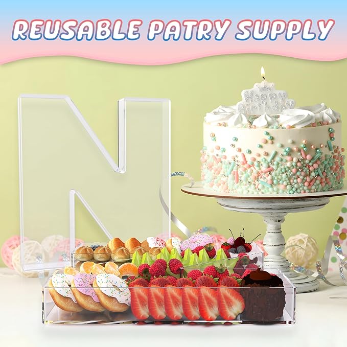 11" Acrylic Letter Charcuterie Box, Reusable Fillable Alphabet Number Shaped Form Tray for Birthday Anniversaries, Party Decorative Serving Plates Display Candy Cake (N)