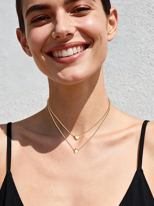 ChicSilver Personalized 925 Sterling Silver Dainty Small Heart/Star/Moon/Dot/Triangle Pendant Necklace for Women, Silver/Gold/Rose Gold/Black (with Gift Box)