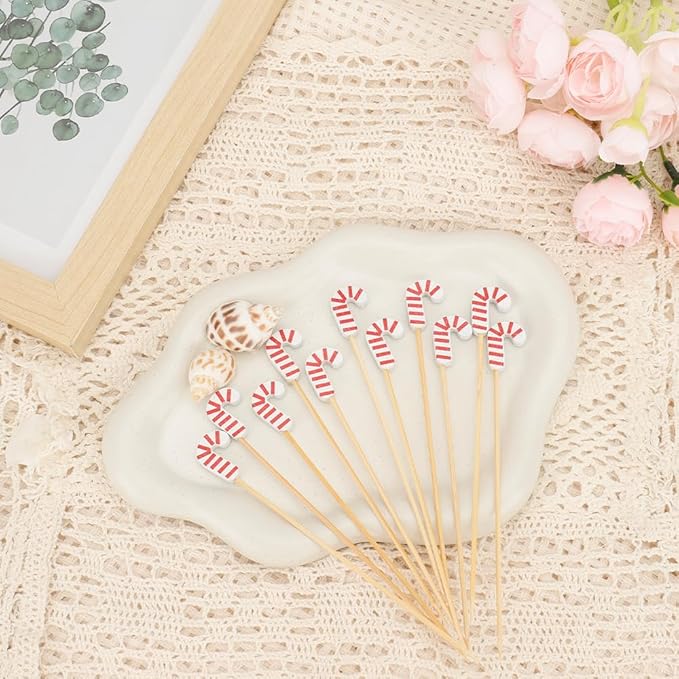 100pcs Candy Cane Cocktail Picks Christmas Toothpicks Skewers For Appetizers Skewers Fancy Toothpicks For Appetizers Cocktail Accessories For Drinks Charcuterie Picks Holiday Toothpick For Food Fruit