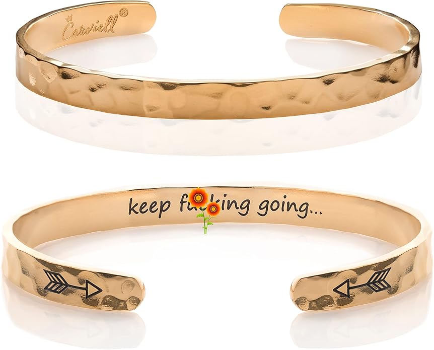 Carviell Engraved Cuff Bracelets for Women – Inspirational, Friendship, Love, Mom, Daughter, Sister, Christian, Graduation, Memorial & Wedding Gifts – 80+ Phrases – Stainless Steel, Gift-Ready