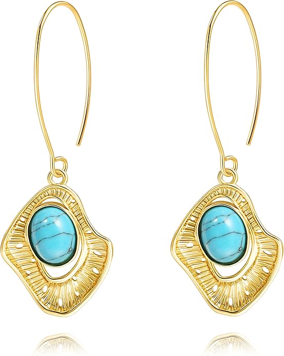 SOFYBJA Dainty 18K Gold Plated Disc Ball Triangle Sunburst Drop Earrings Long Dangle Lightweight Handmade Earrings Jewelry