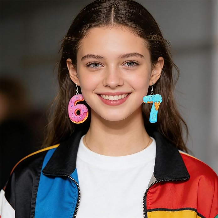 Trendy 67 Earrings Six Seven Ice Cream Statement Earrings Basketball Soccer Baseball Team Number Dangle Ear Drop Jewelry Gift for Women