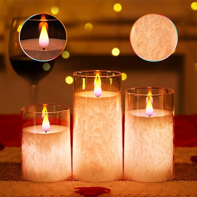 Homemory Color Changing Flameless Candles, Battery Operated LED Pillar Candles, Fake Electric Candles with Remote Control and Timers, Set of 3